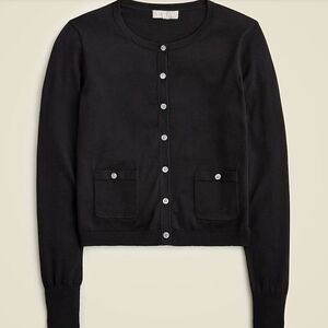 J. Crew cb893 Crewneck cardigan sweater in premium ultrafine cotton  black NWT s